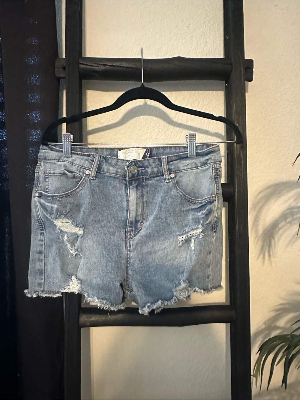 Women's Light Blue Distressed Denim Jean Shorts